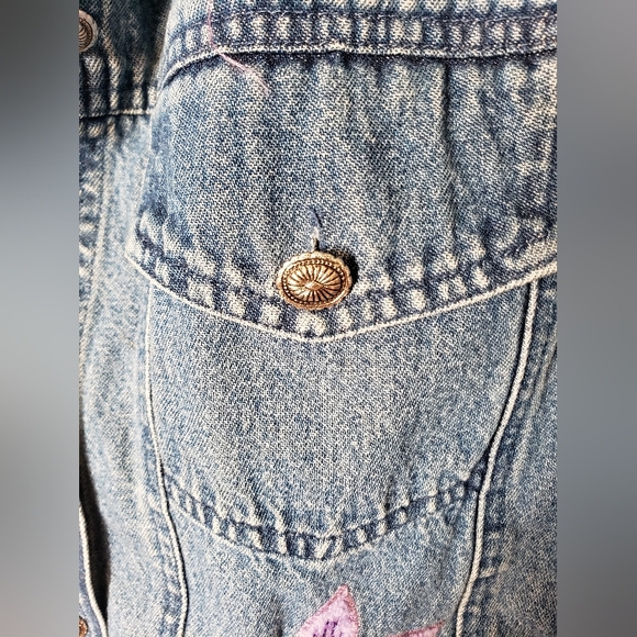 Beaded Purple Flowers Denim Jeans Jacket Tantrums 2x - Picture 6 of 9